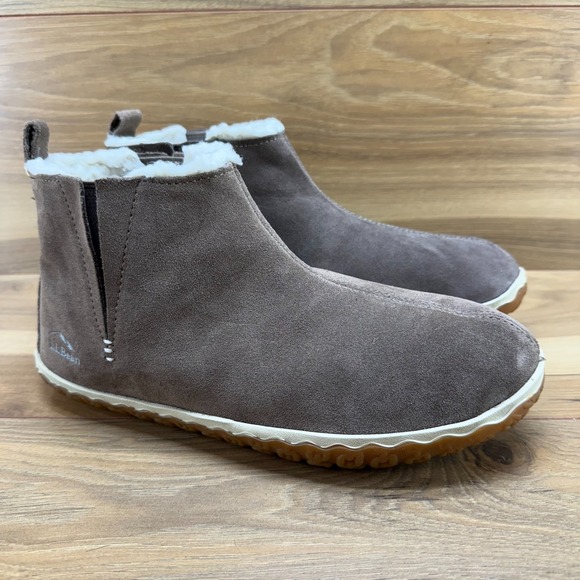 LL Bean Mountain Slippers Womens 9 Taupe Suede Faux Sherpa Lined Ankle Boot - Picture 1 of 10